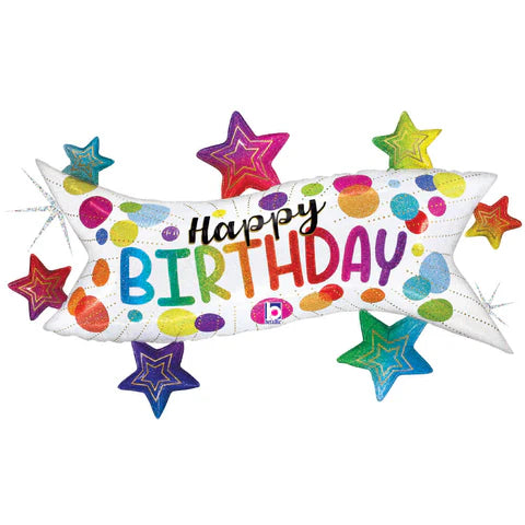 Anagram 37" Happy Birthday Banner Stars Foil Balloon